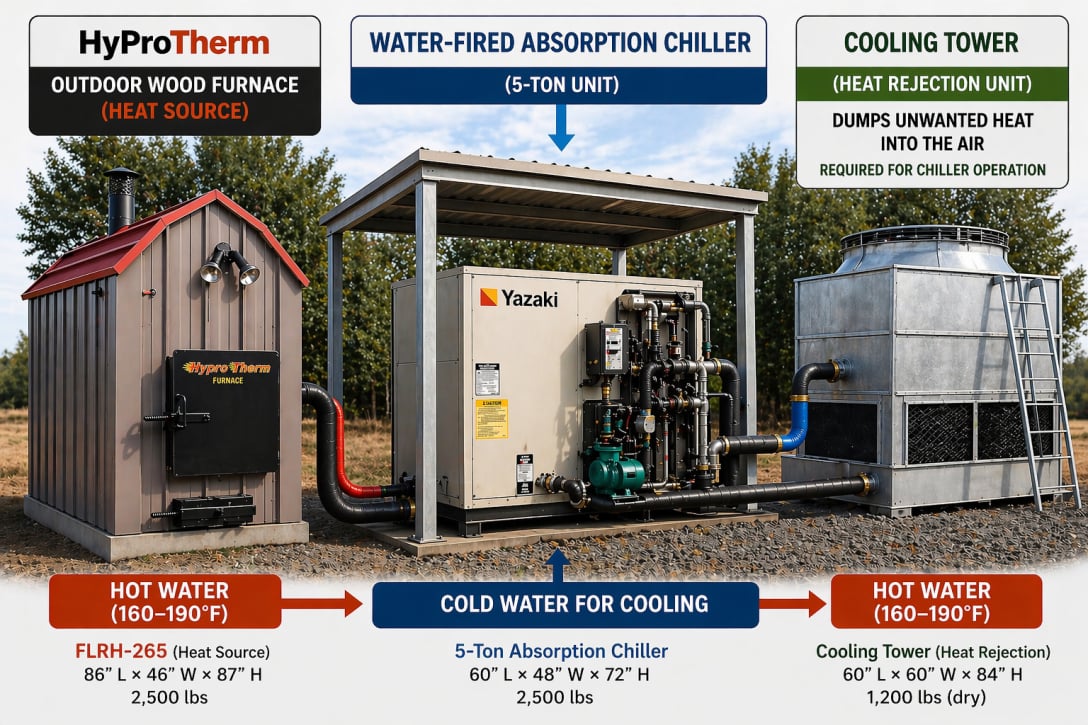 Boiler with a Water-fired Absorption Chiller and tower
